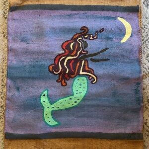 Hand-Painted Mermaid Wall Art - Green & Purple Canvas